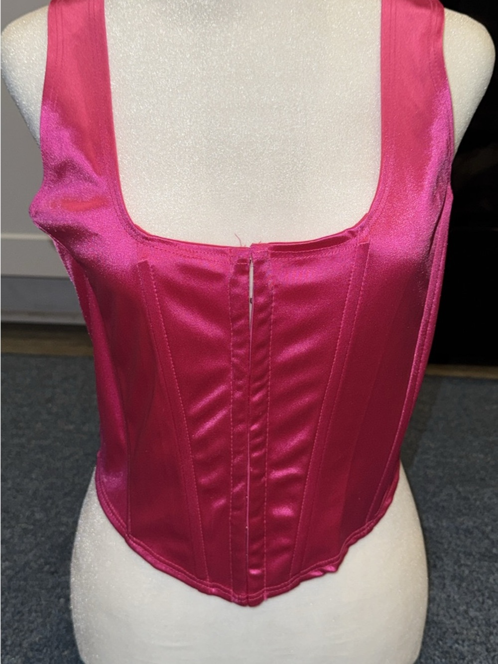 Windsor Hot Pink Satin Corset-Style Button Down Top